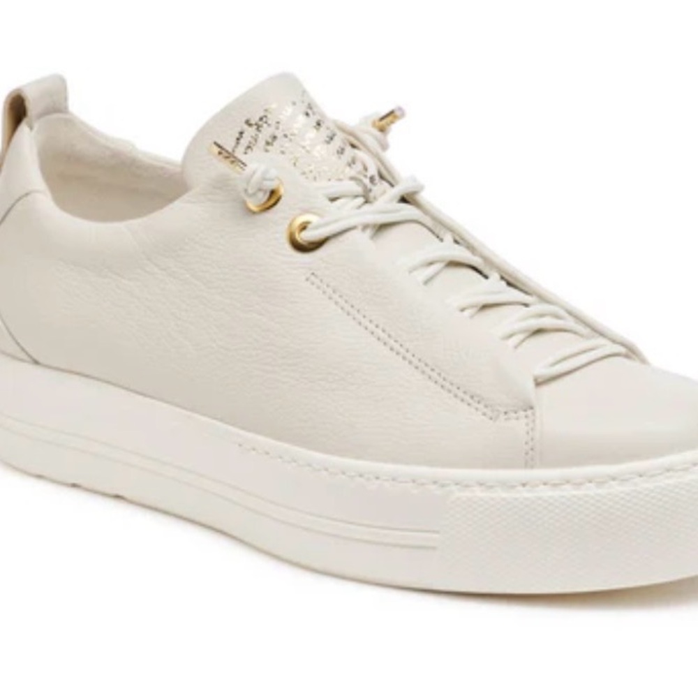 Paul Green Faye Ivory Leather Sneakers with Gold Accents Size 7.5 - Picture 3 of 12